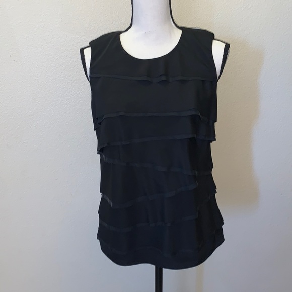 NWT Michael Kors 100% silk layered tired sleeveless blouse black - Picture 1 of 7